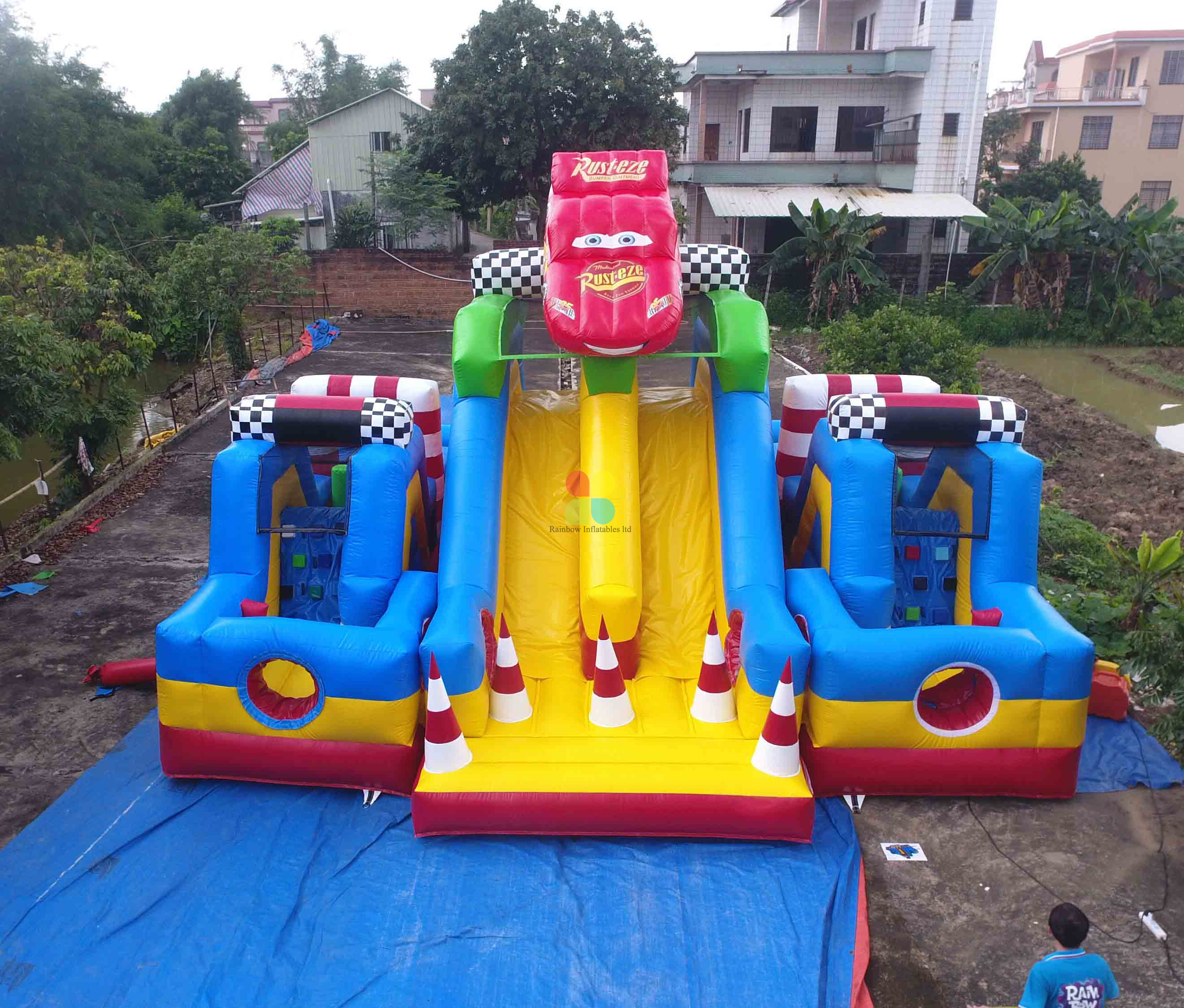 3 in 1 Race Car Inflatables Obstacle with Slide