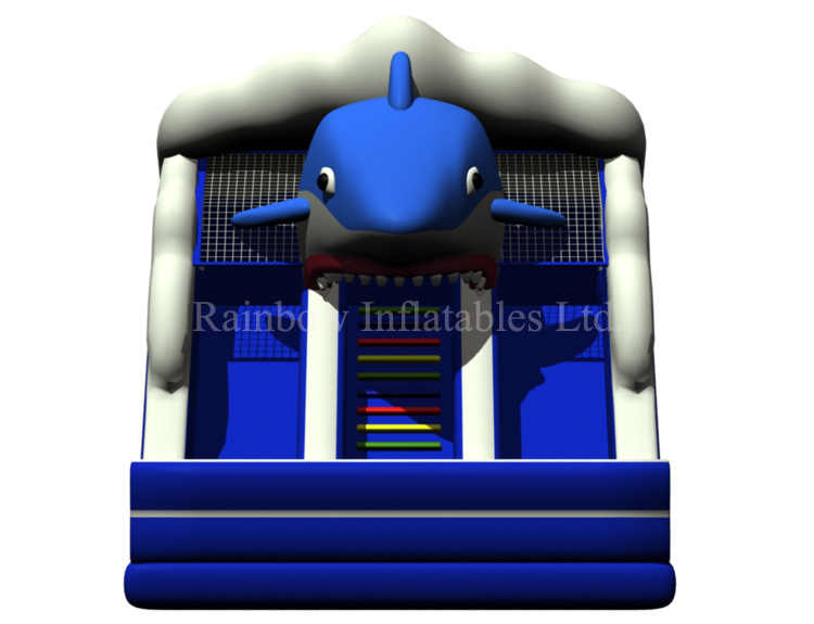 RB01052（5.5x8.5x6.2m） Inflatable Underwater Blue Shark Theme Dry Wave Slide