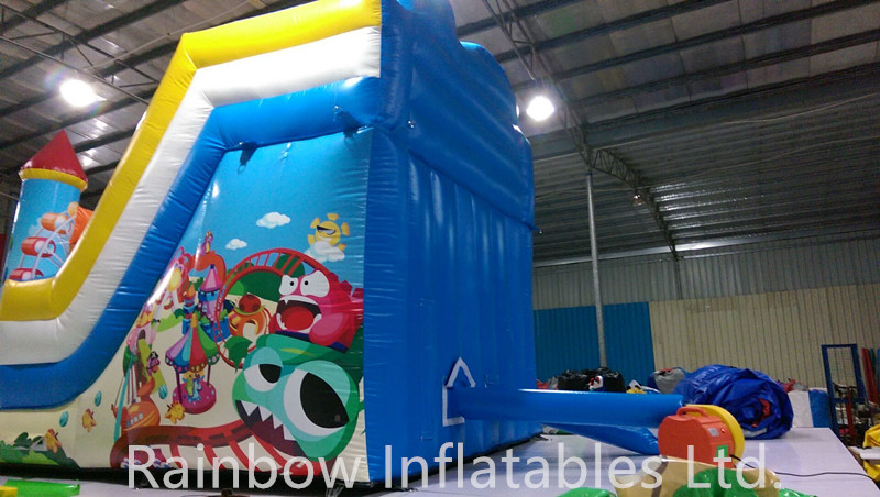Inddor Commercial Inflatable Dry Slide for Kids with Cartoon Pattern