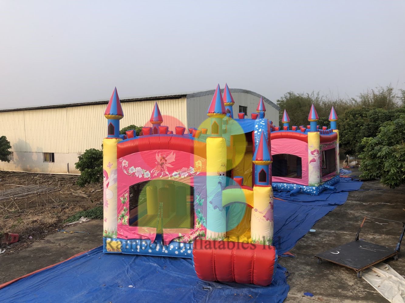 inflatable pink princess bouncer castle with slide for party 
