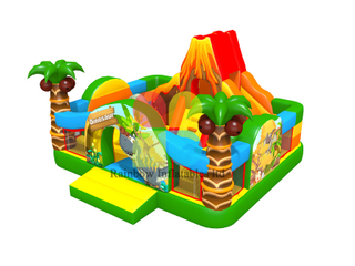 inflatable dinosaur theme bouncer castle with slide with flame Mountain