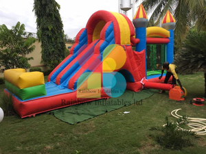 Inflatable Attraction Fantastic Colourful Bouncy Castle with Double Slide for Rent And Events