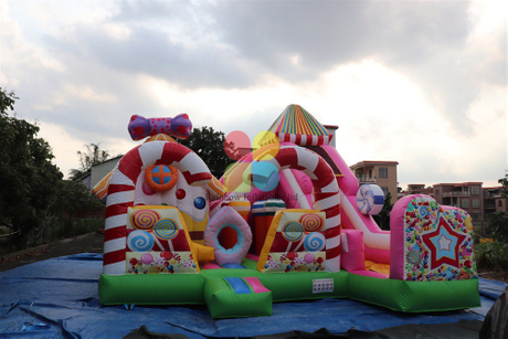 Inflatable hot colorful candy series theme funcity with slides from ...