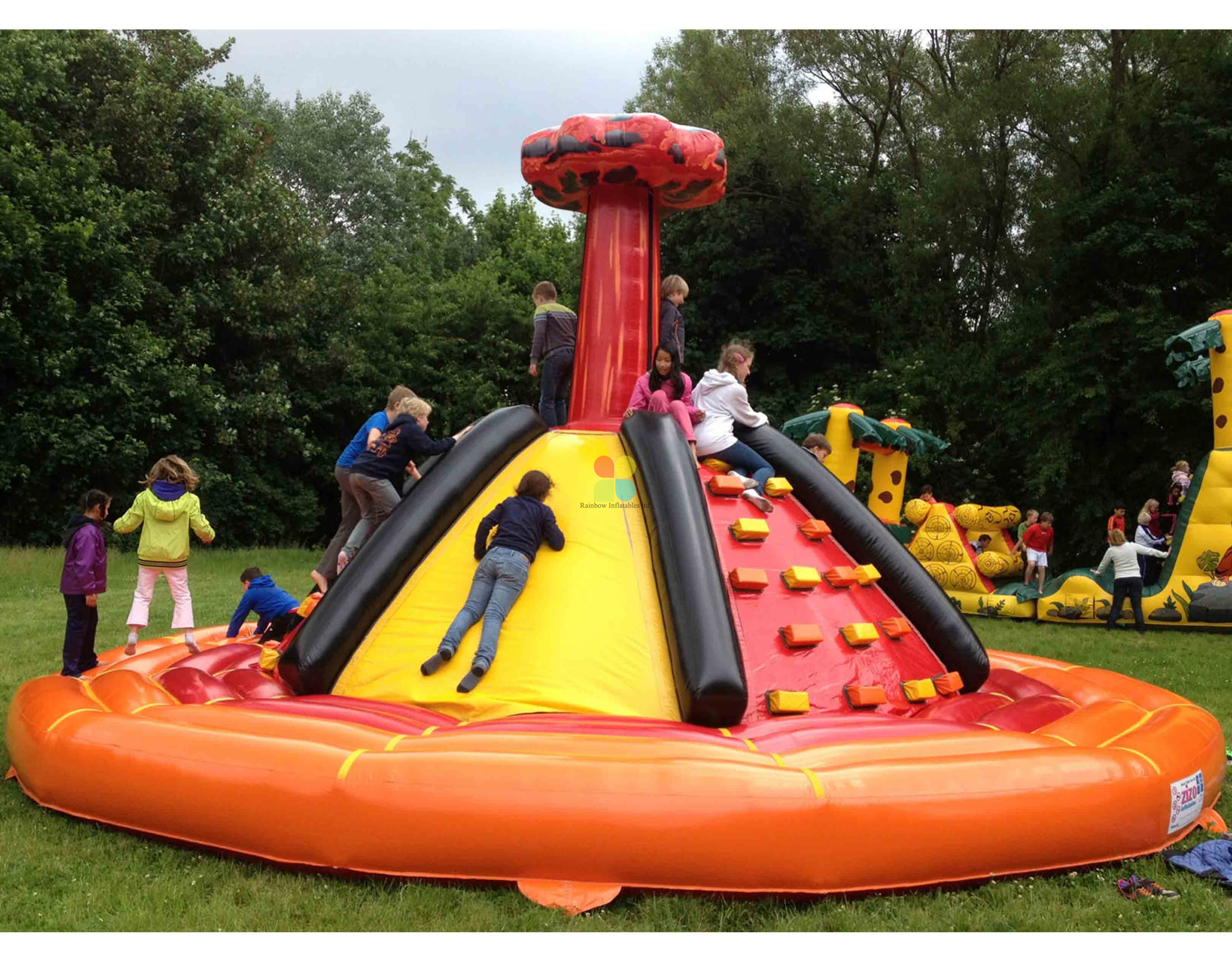 New Inflatable Volcano Slide with Rock Wall Combo for Kids Playground