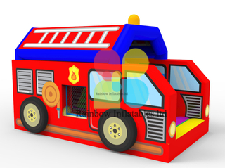 Durable 0.55mm PVC Small Firemen Inflatable Fire Truck Jumping Bouncer House for Kids Party